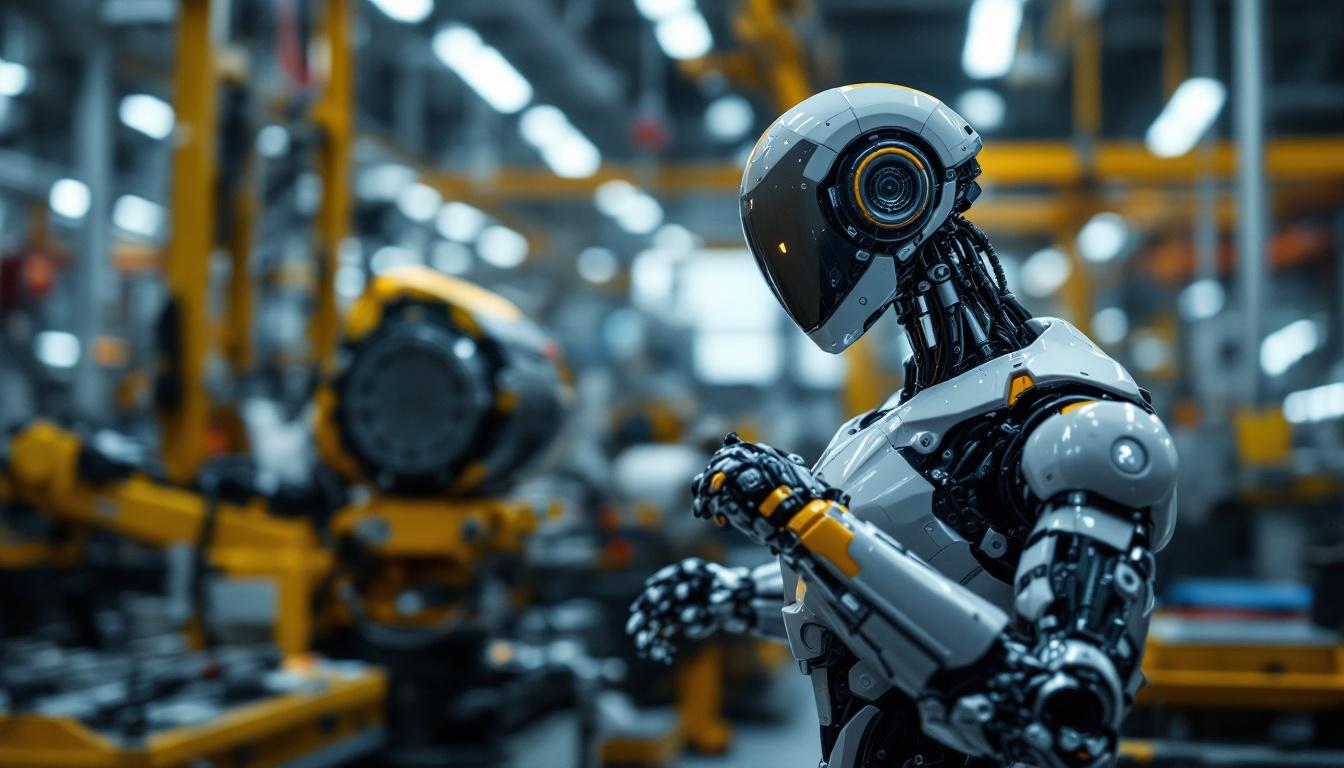 A photograph of a sleek industrial robot in action