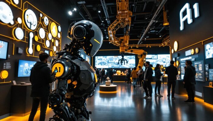 A photograph of a dynamic scene inside the ai museum in nyc