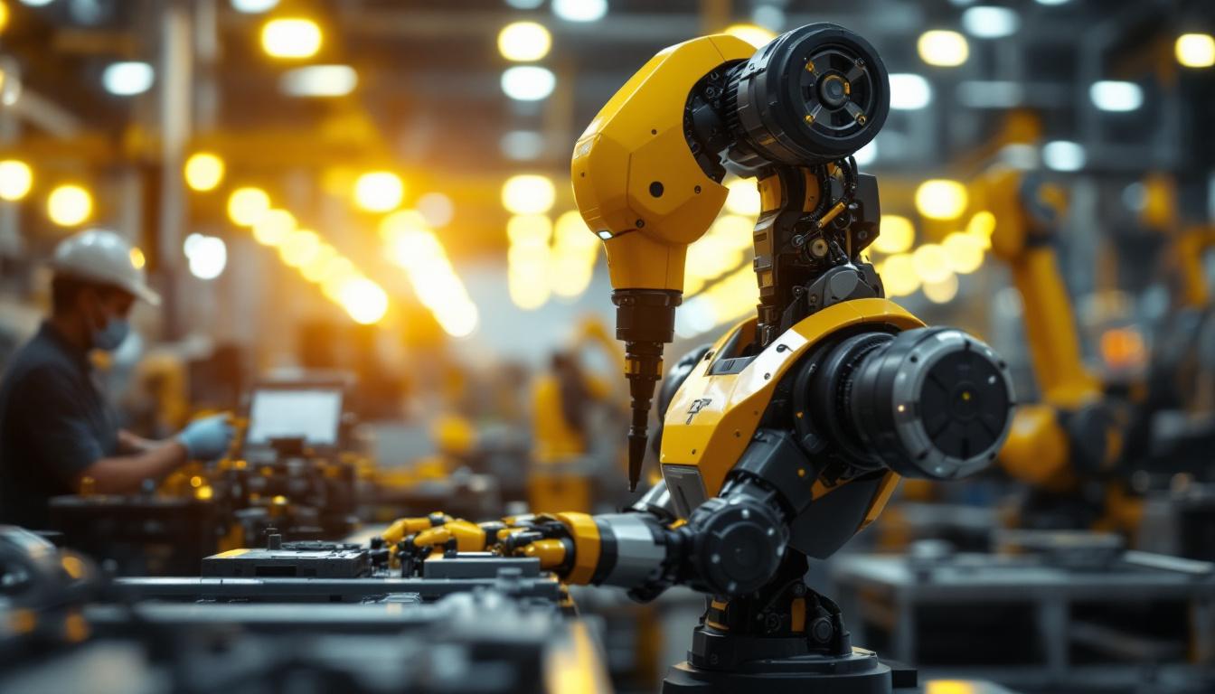 A photograph of a modern industrial robot in action within a manufacturing environment