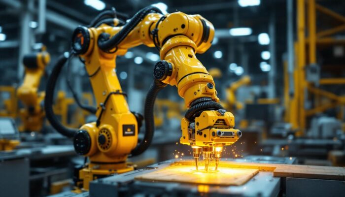 A photograph of capture a photograph of an industrial robotic arm in action