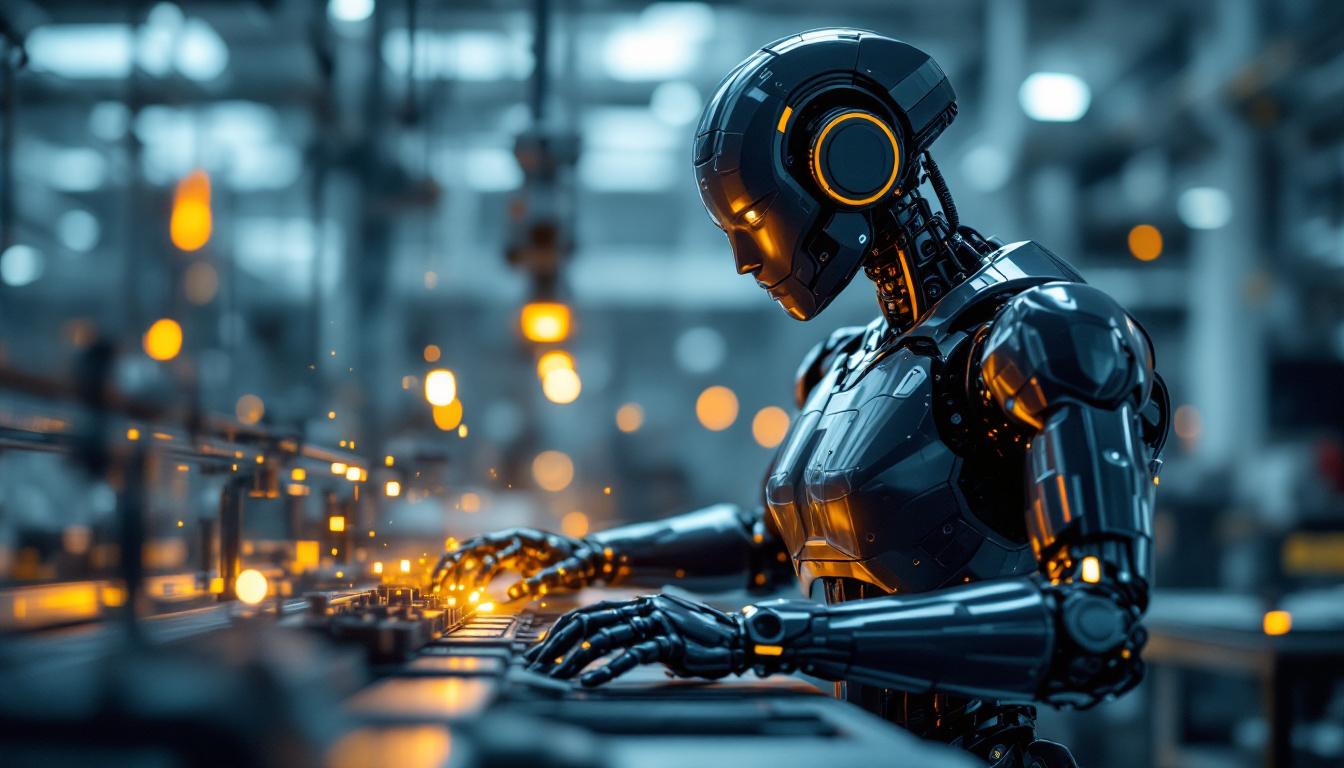 A photograph of a sleek industrial robot in action