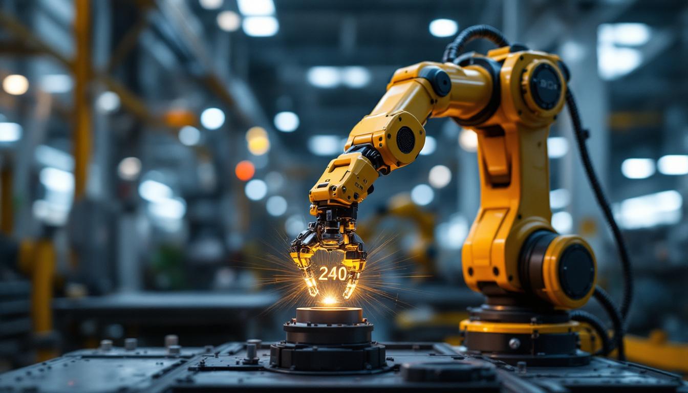 A photograph of a sleek industrial robotic arm in action