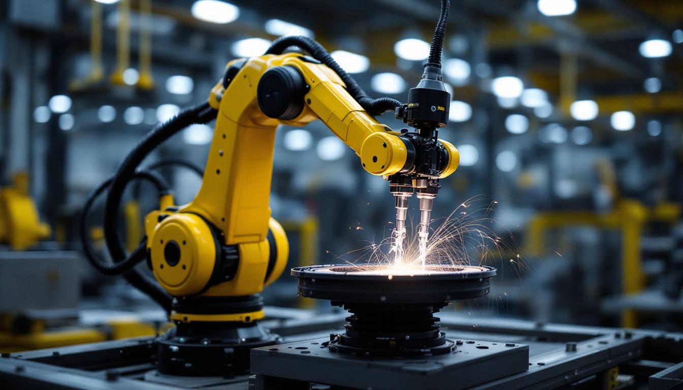 A photograph of a modern industrial robotic arm in action