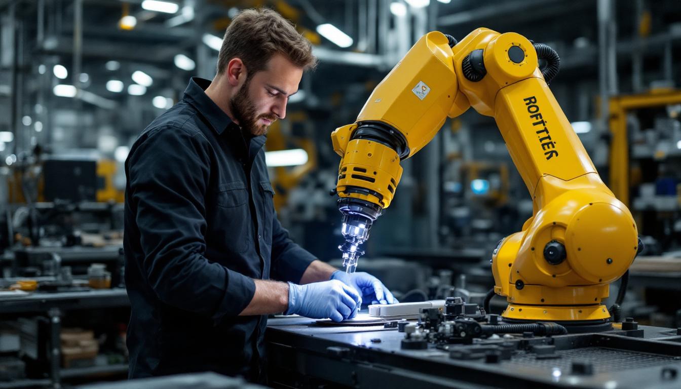 A photograph of a skilled technician demonstrating the precision and versatility of the dr. stretch robotic arm in an industrial setting