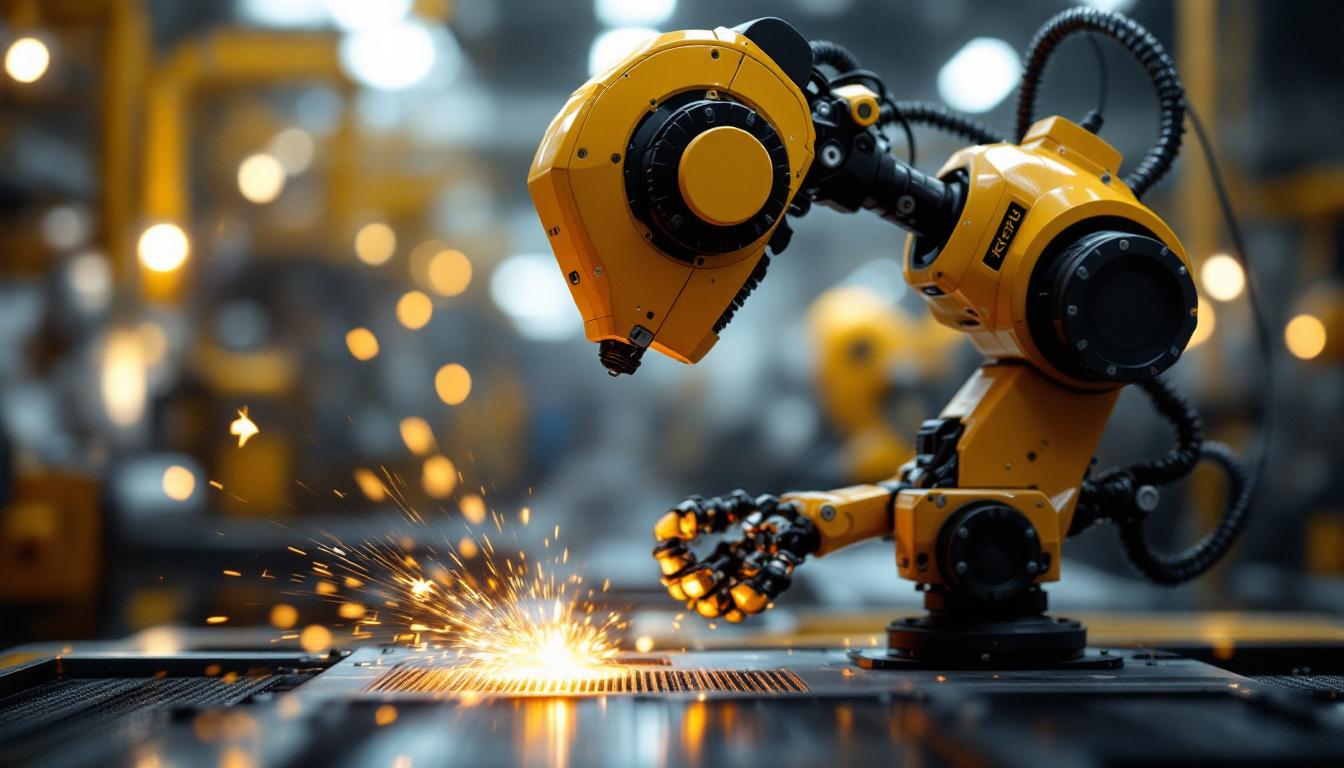 A photograph of a sleek industrial robot in action
