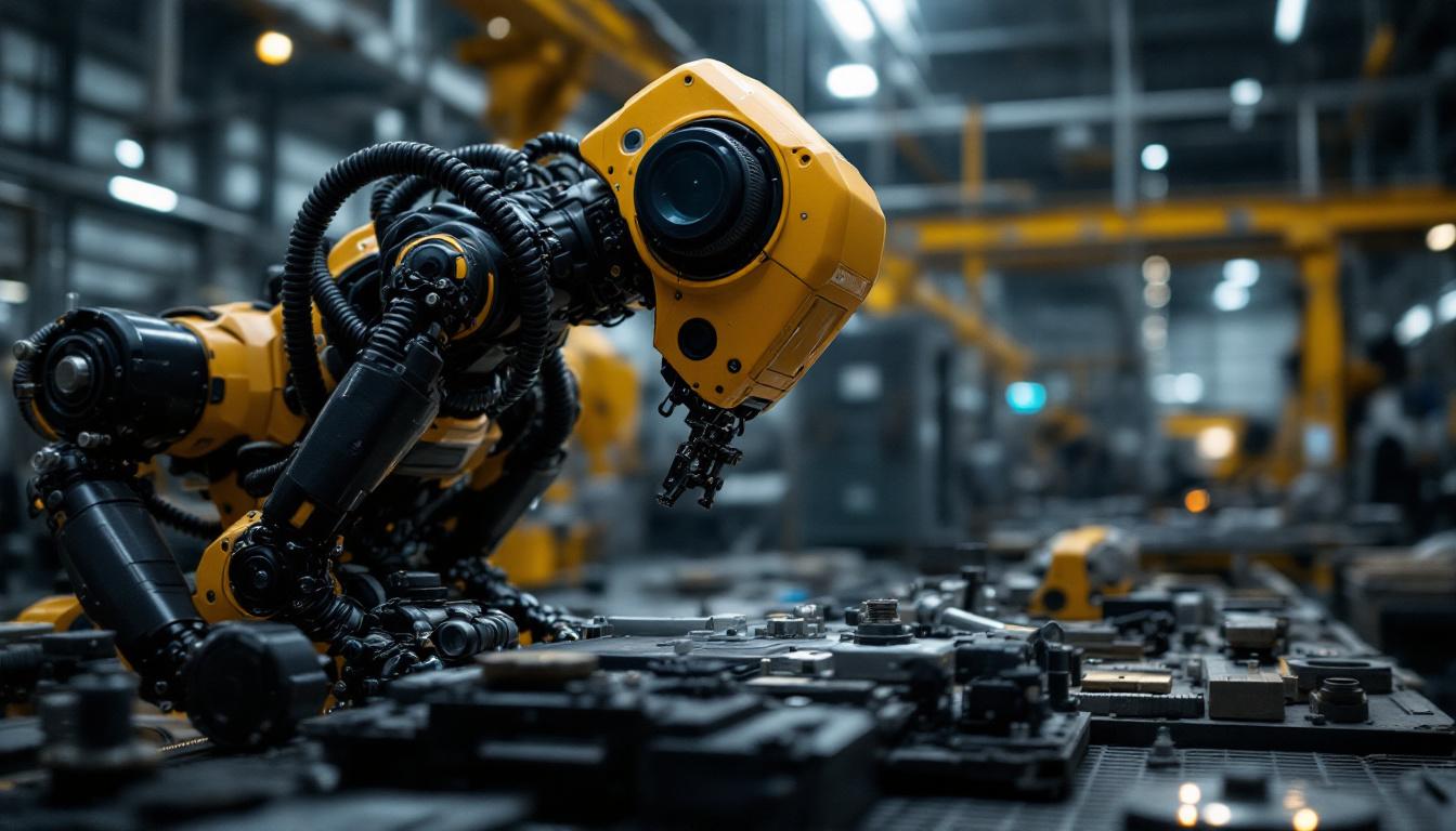 A photograph of capture a photograph of an atlas robot in action within an industrial setting