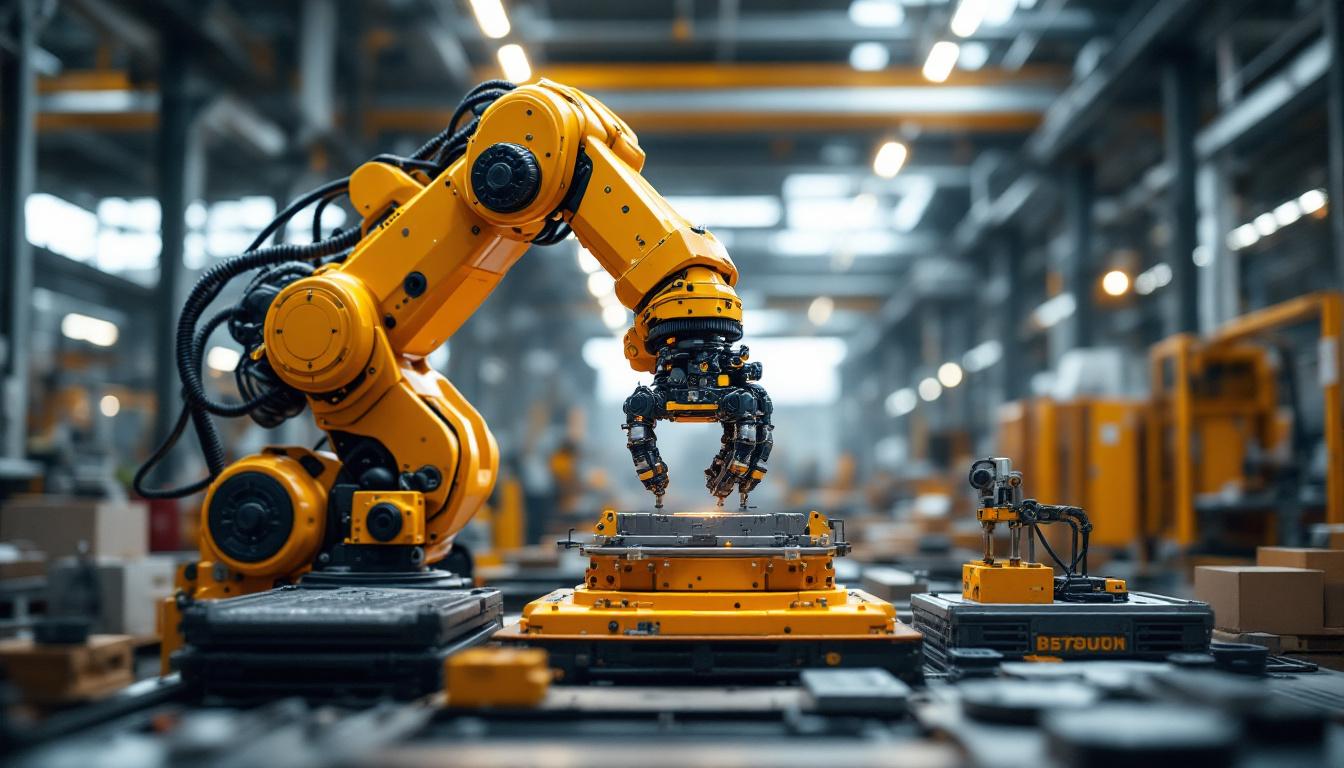 A photograph of a dynamic industrial robot in action