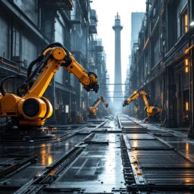 A photograph of a dynamic industrial setting in boston