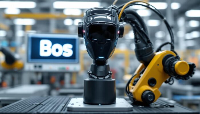 A photograph of a sleek and modern industrial robot in action