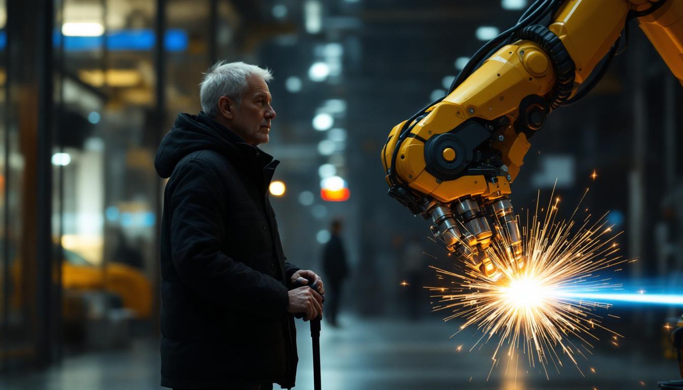 A photograph of a person using a cane in an urban environment