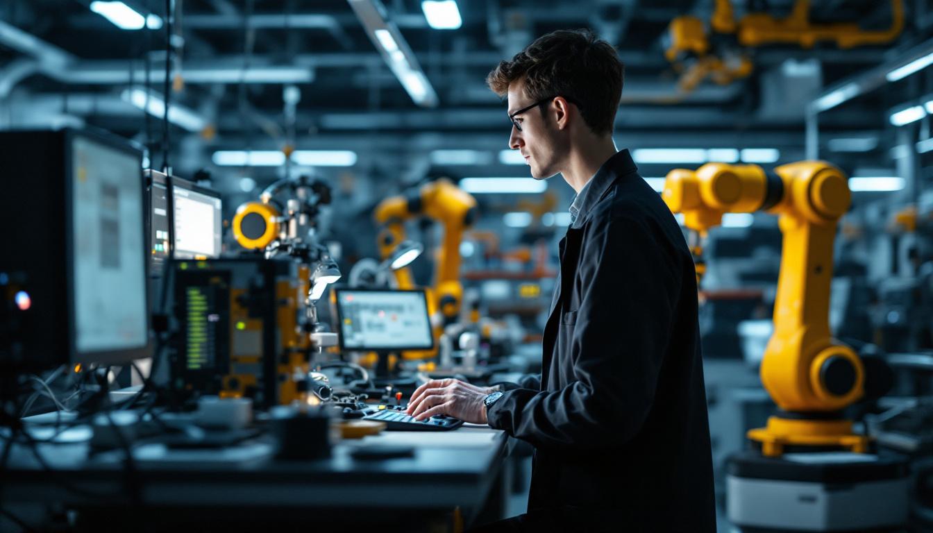 A photograph of a biomedical engineer working in a modern laboratory setting