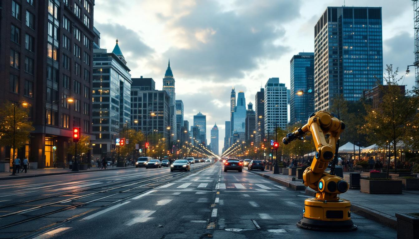 A photograph of capture a photograph of a bustling boston street scene transitioning into a serene montreal cityscape
