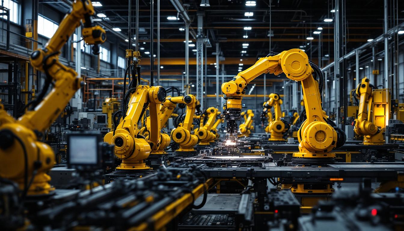 A photograph of a bustling houston industrial setting featuring advanced robotic systems in action