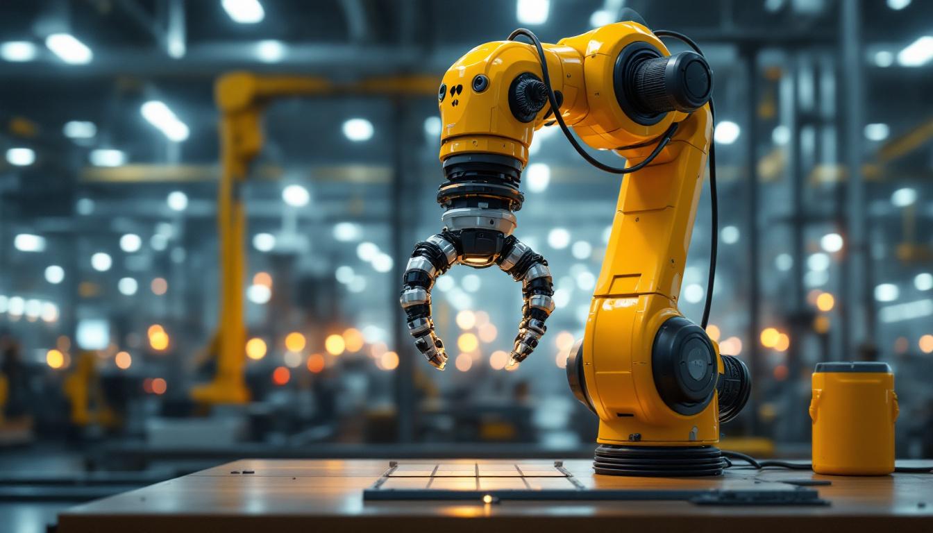 A photograph of a robotic arm working in a controlled industrial environment