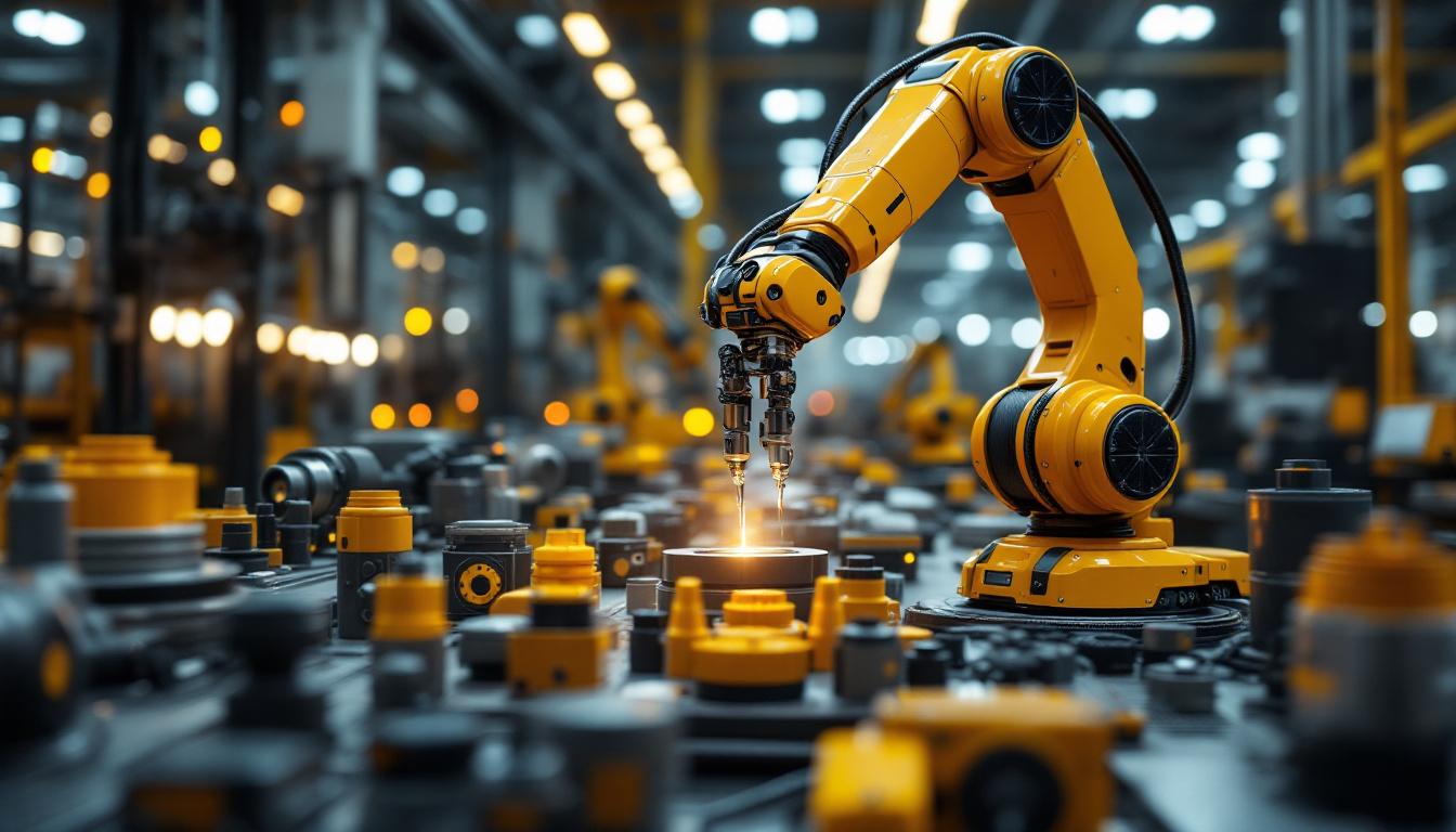 A photograph of a sleek and modern industrial robotic arm in action