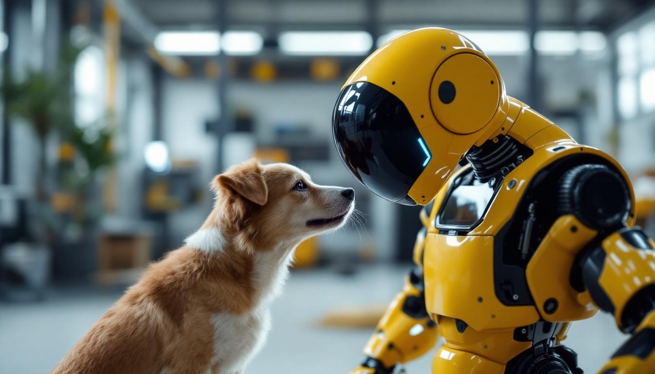 A photograph of a playful dog interacting with a sleek