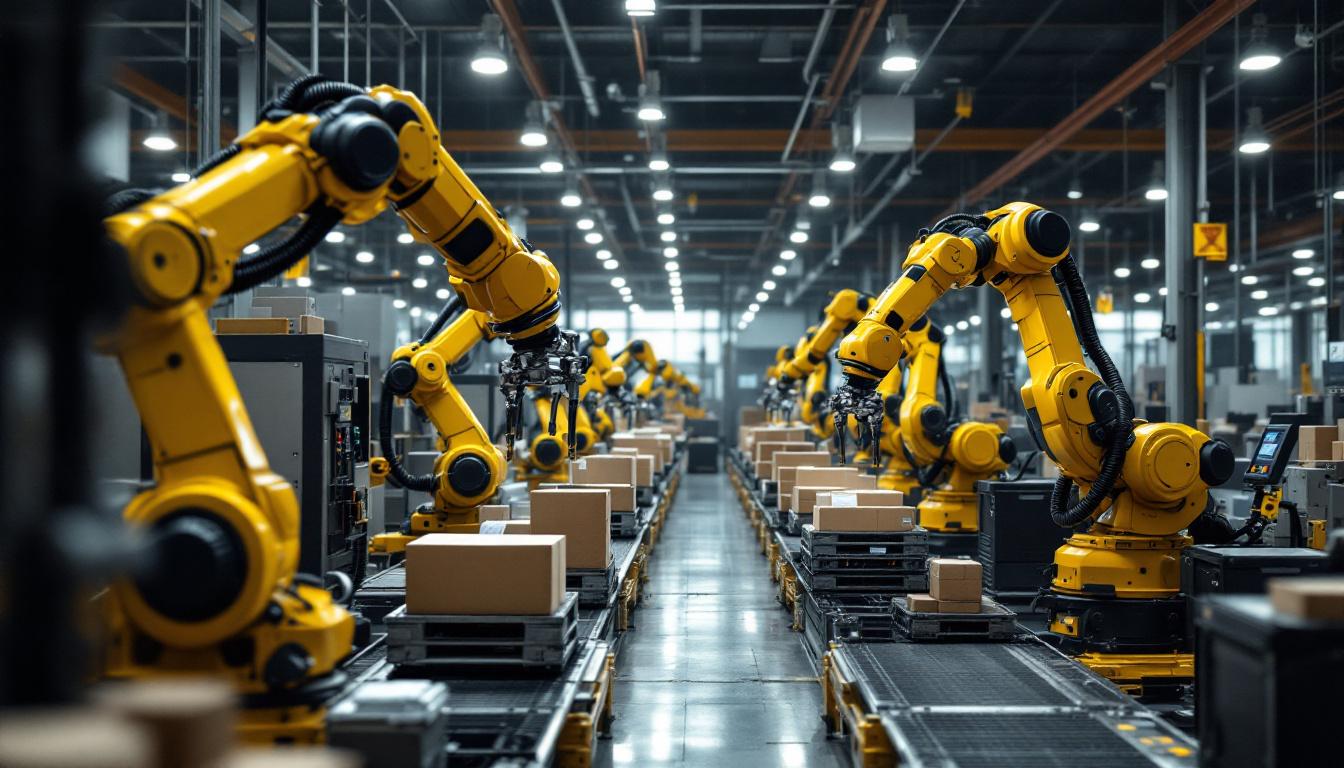 A photograph of a bustling industrial post office environment