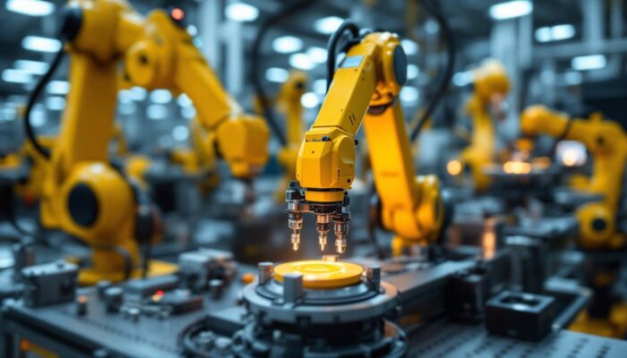 A photograph of a boston scientific facility showcasing advanced industrial robotics in action