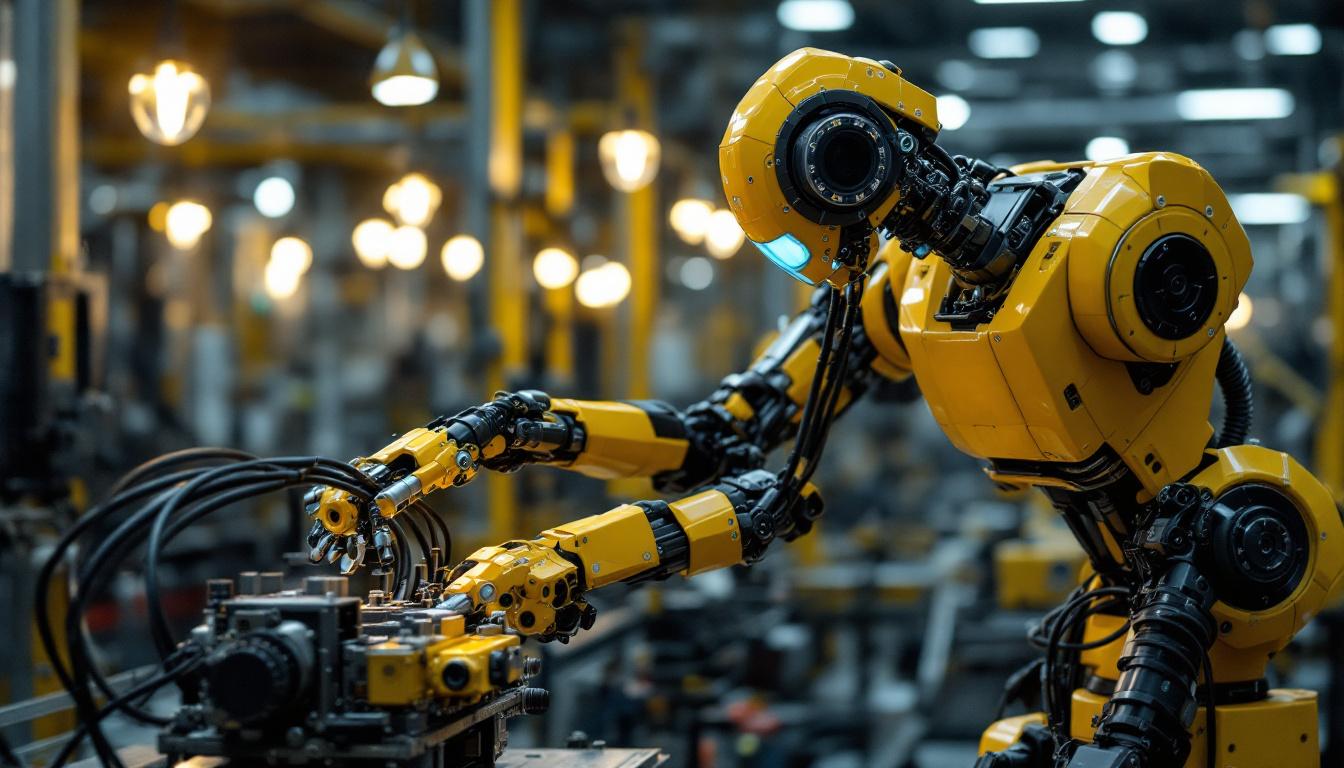 A photograph of a dynamic industrial robot in action