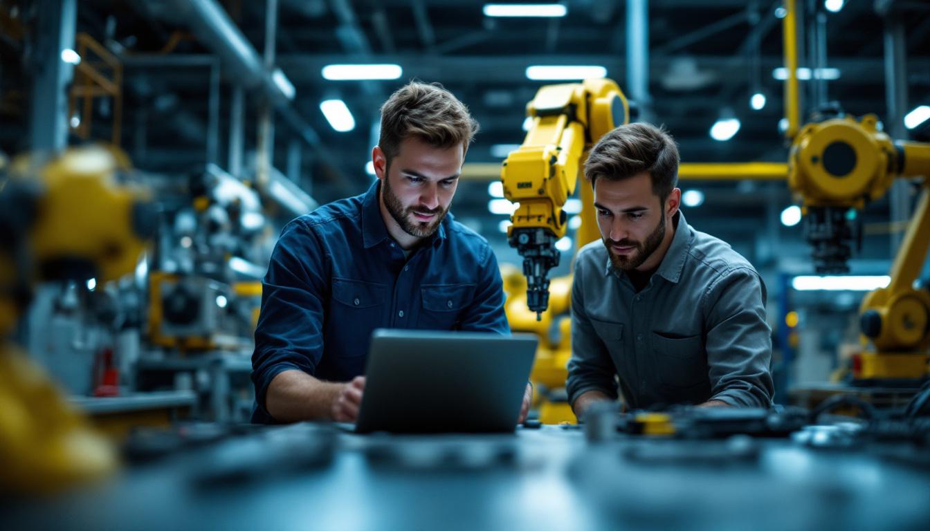 A photograph of capture a photograph of a field application engineer collaborating with a team in a modern industrial setting
