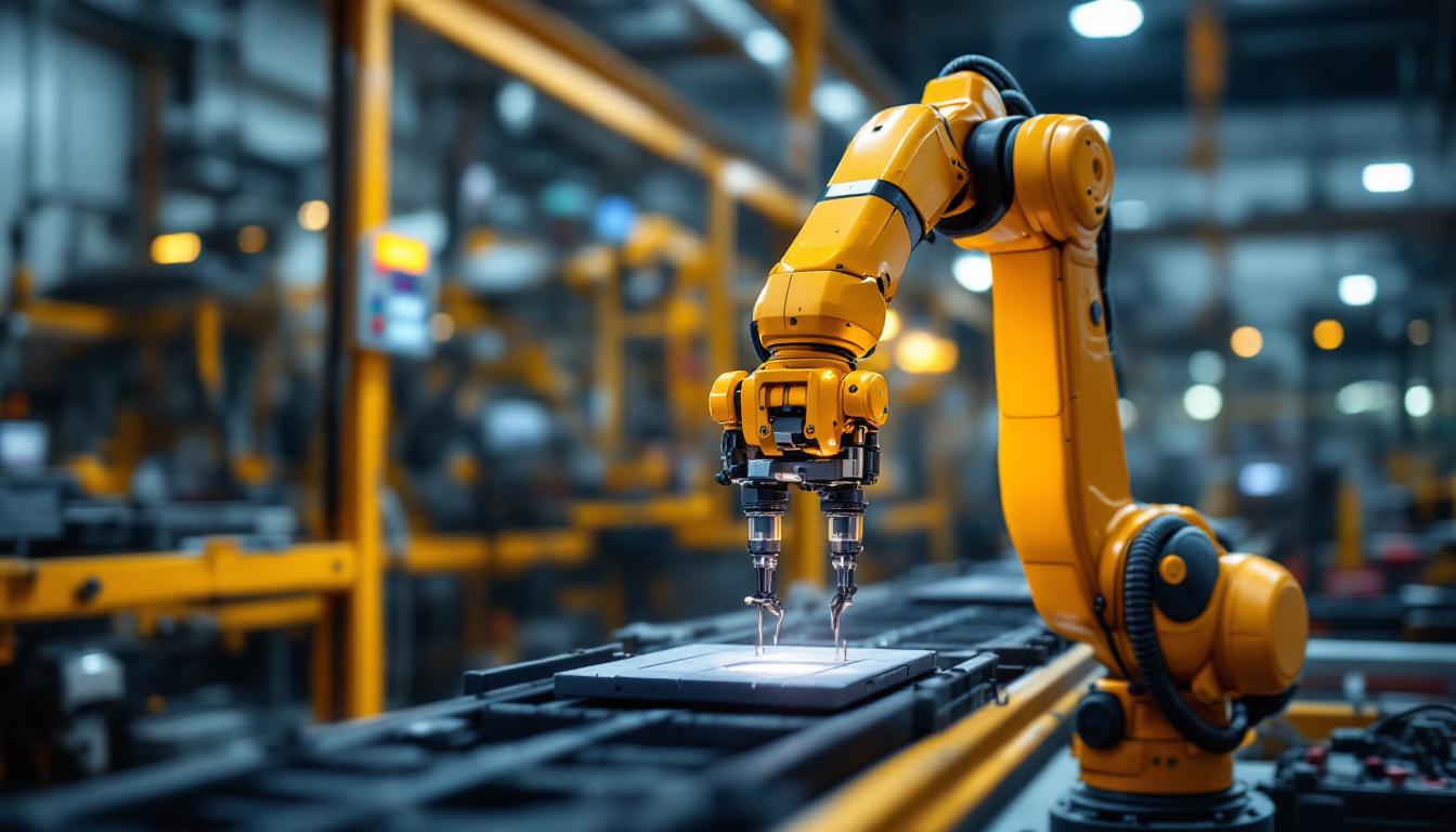 A photograph of a sleek industrial robotic arm in action
