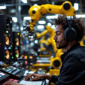 A photograph of a sound technician in action