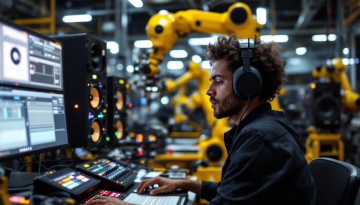 A photograph of a sound technician in action