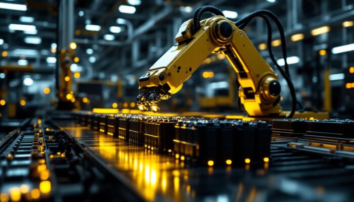 A photograph of a sleek industrial robotic arm in action