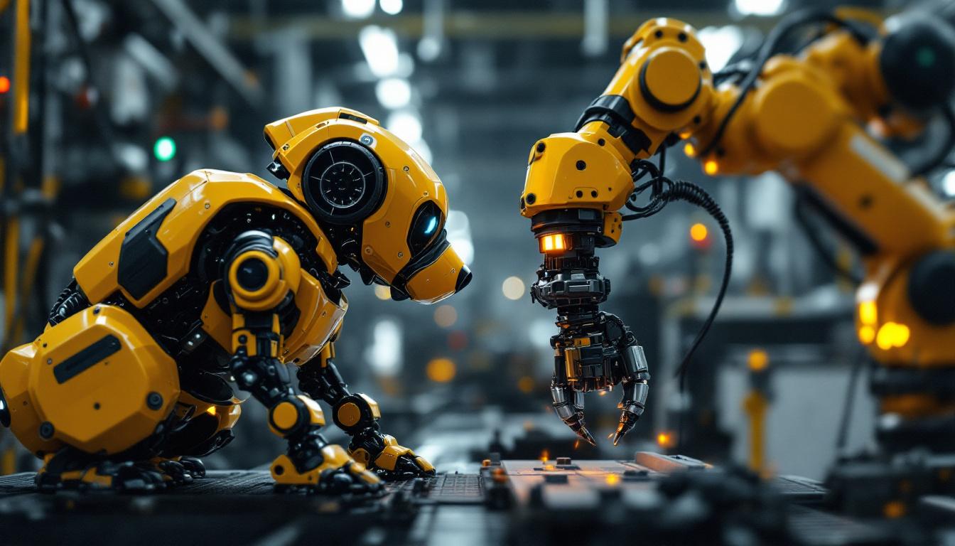 A photograph of a dynamic scene showcasing a fire robot dog in action