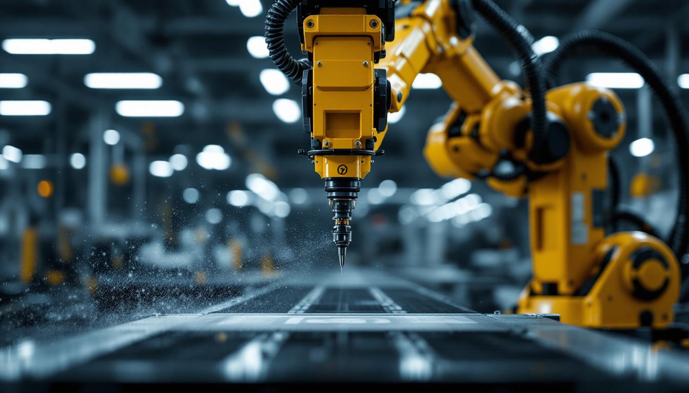 A photograph of a dynamic industrial robot in action