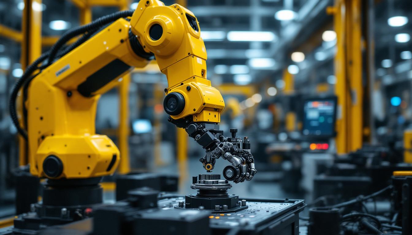 A photograph of a modern industrial robot in action