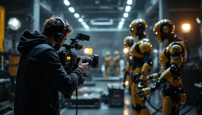 A photograph of capture a photograph of a dynamic camera operator at work on a film set