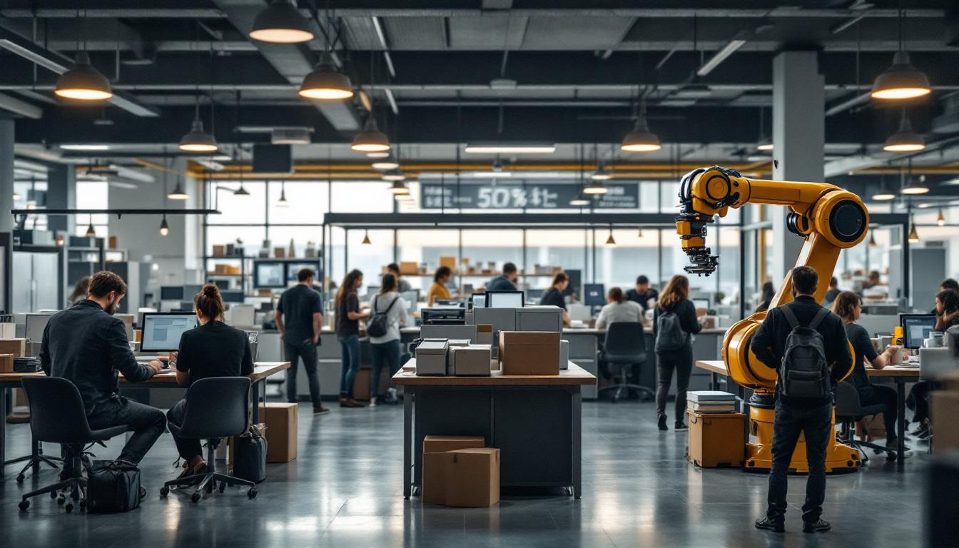 A photograph of a busy post office interior during lunch hours