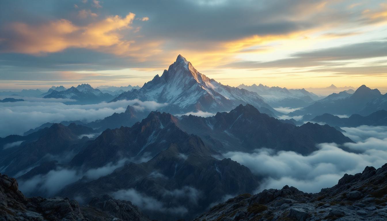 A photograph of a dramatic aerial view showcasing a mountainous landscape to illustrate the altitude of 35