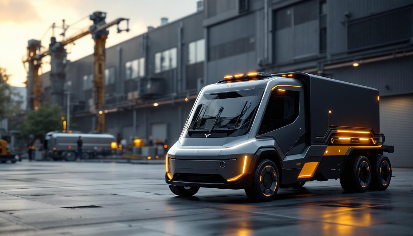 A photograph of a tesla cybertruck loaded with industrial robotic components