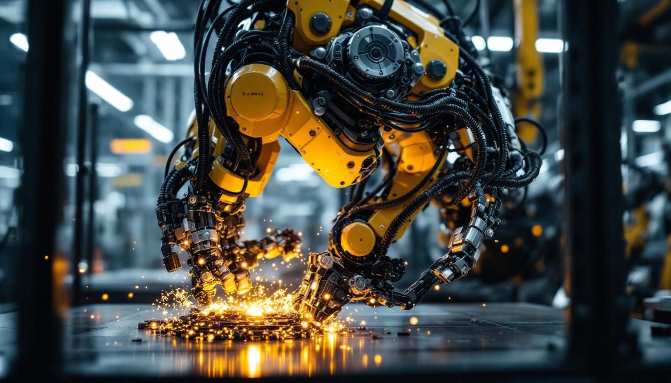 A photograph of capture a photograph of an industrial robot in action at the l marc research center