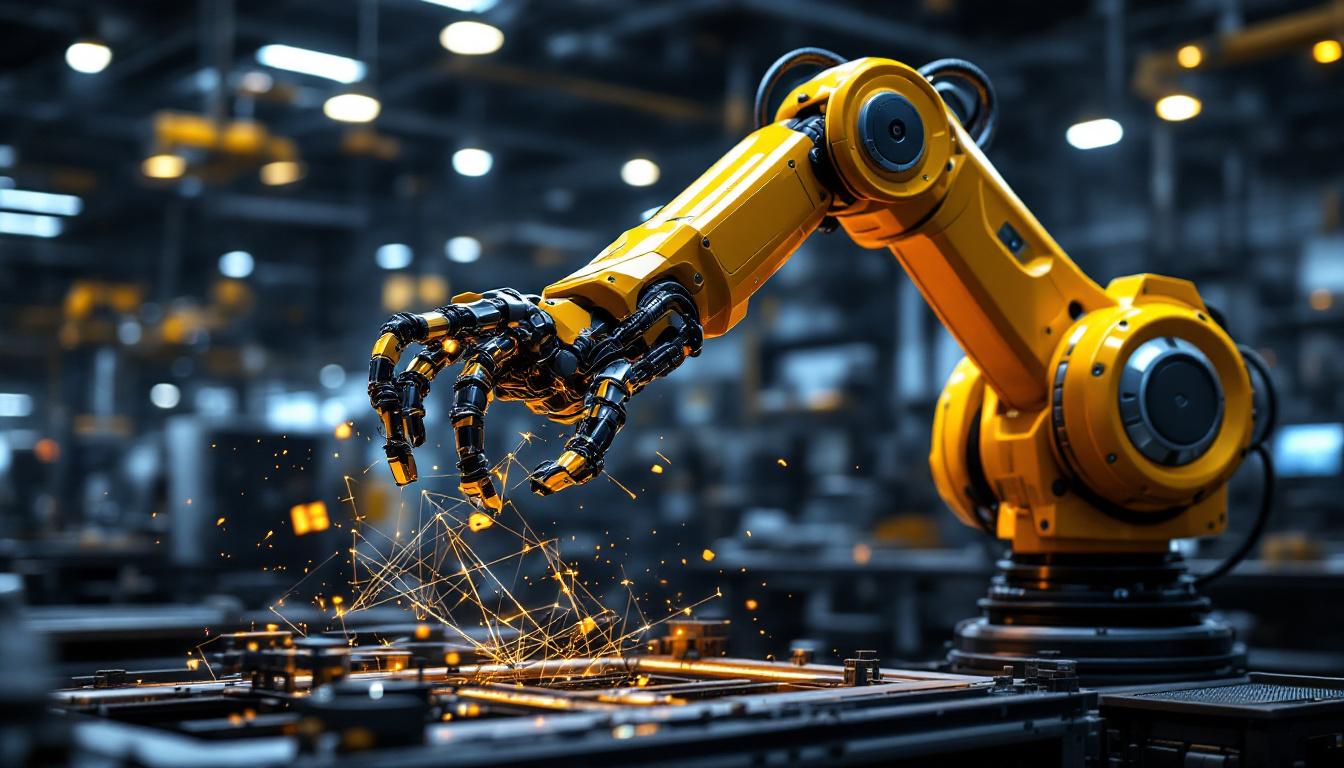 A photograph of a sleek industrial robotic arm in action