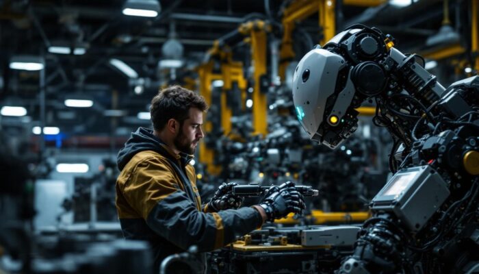 A photograph of a dynamic scene showcasing a boston-based robotics company