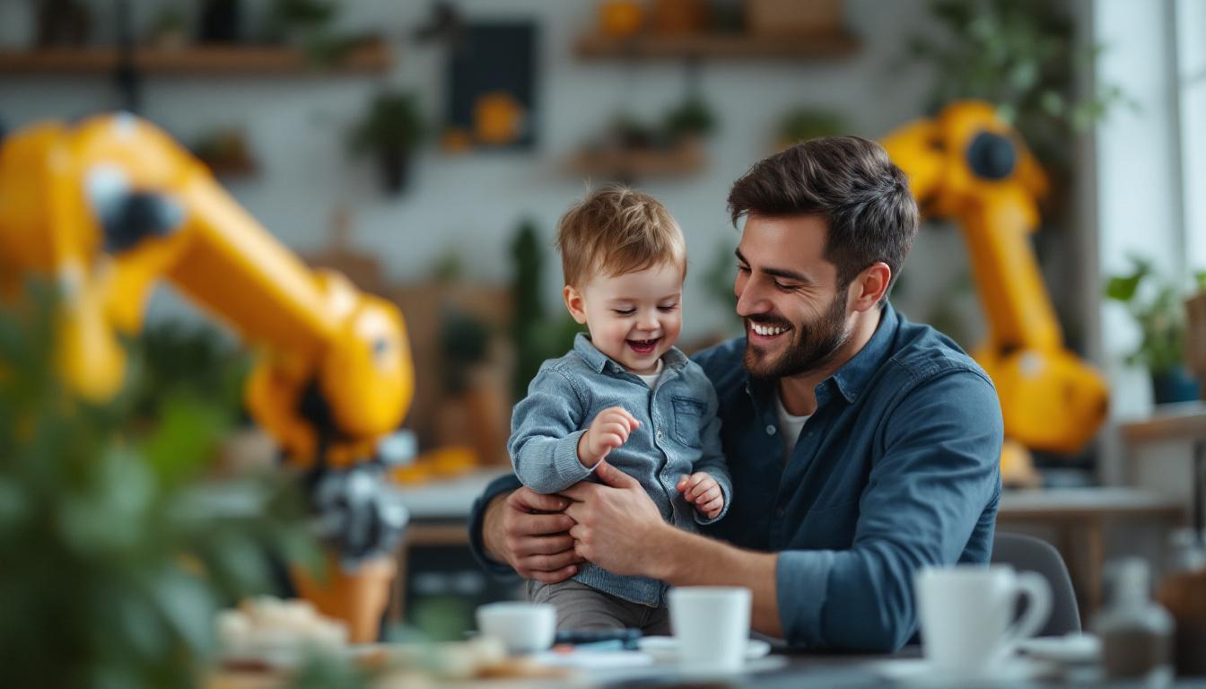 A photograph of a father joyfully spending quality time with his child at home