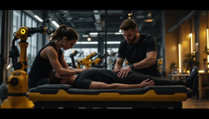 A photograph of a stretch lab session in action