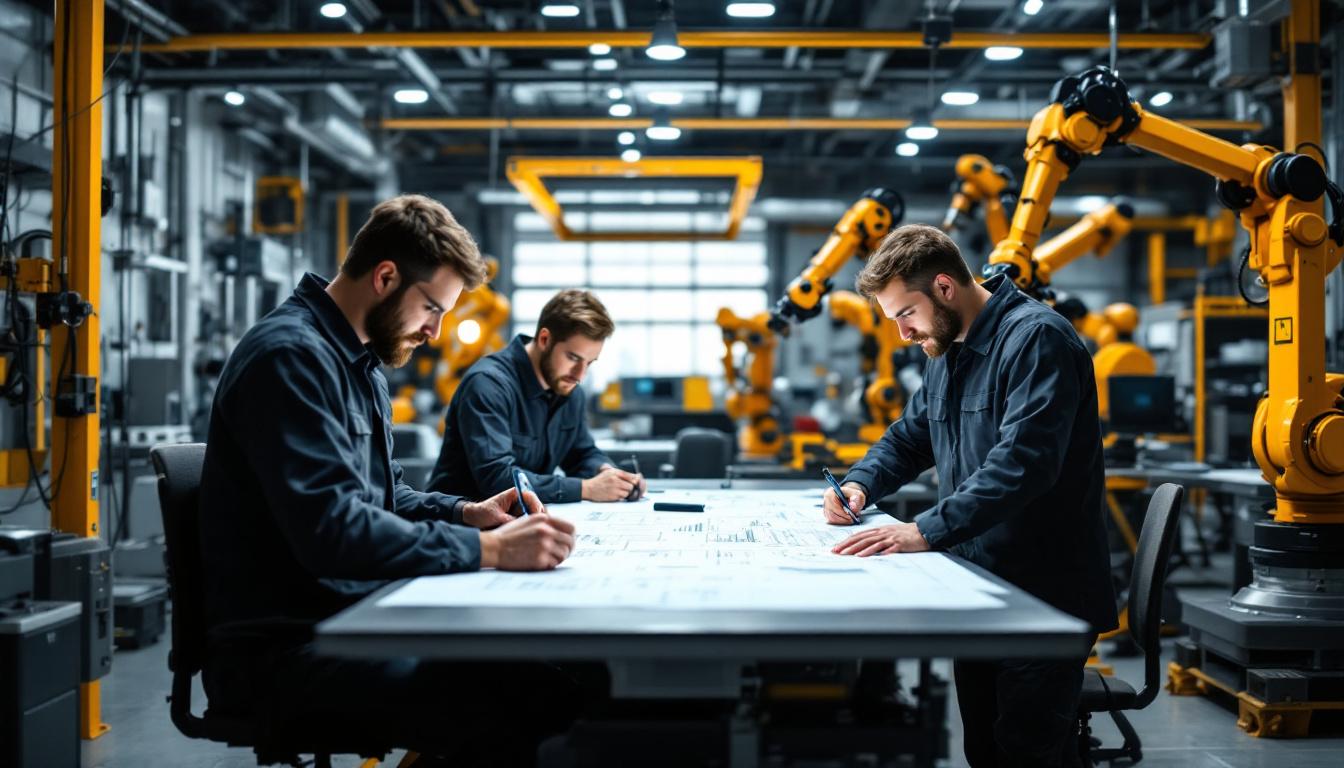 A photograph of a dynamic aerospace engineering workspace in boston
