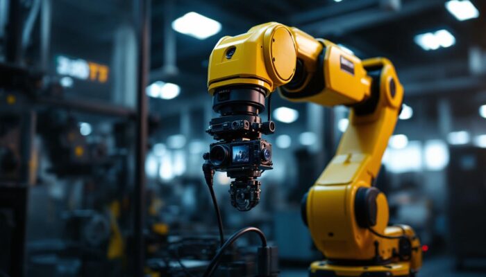 A photograph of capture a photograph of a robotic arm equipped with a camera