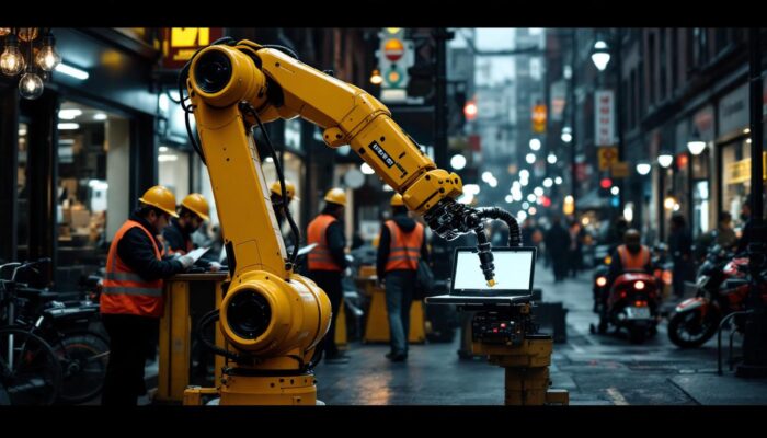 A photograph of a bustling waltham street scene featuring individuals engaged in various part-time jobs