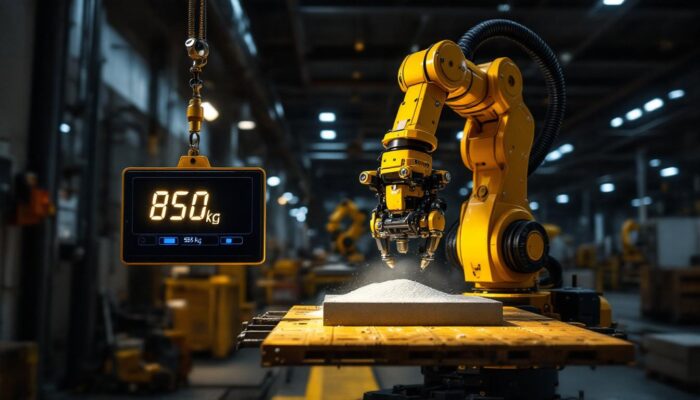 A photograph of a dynamic industrial robotic arm in action