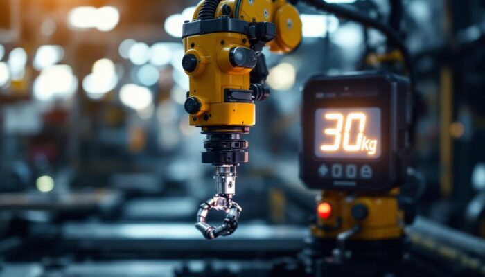 A photograph of a dynamic industrial robot in action