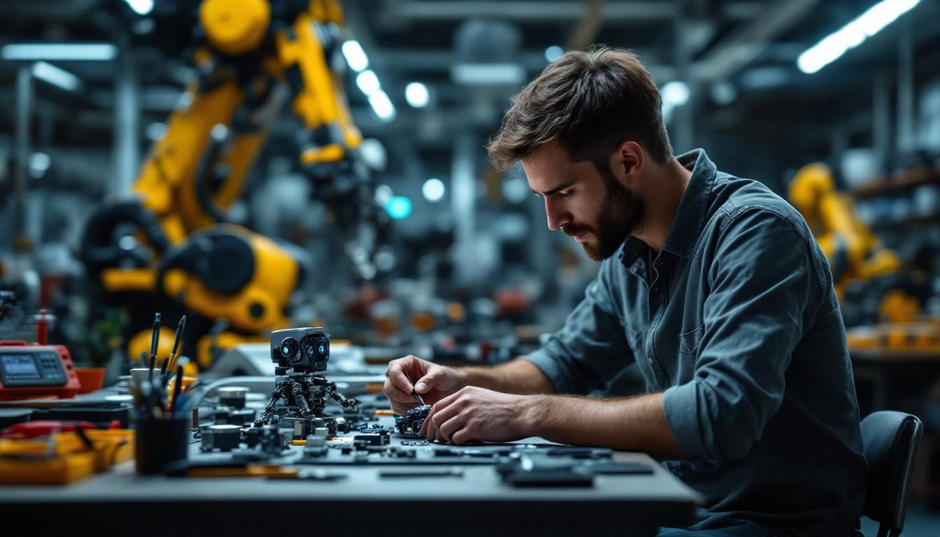 A photograph of a skilled hobbyist assembling a small