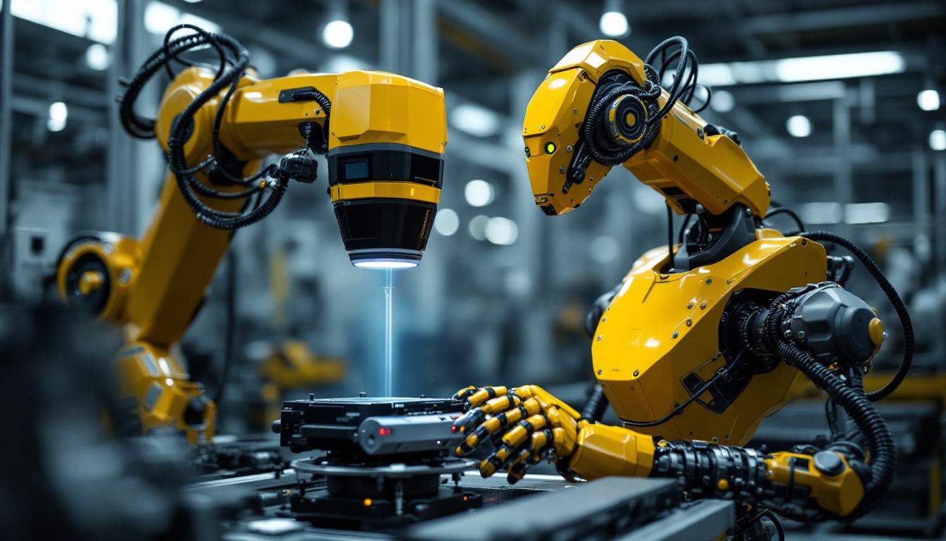 A photograph of a 3d laser scanner in action alongside an industrial robot