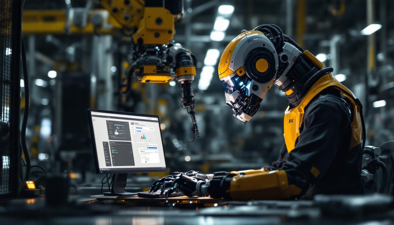 A photograph of a dynamic industrial robot in action