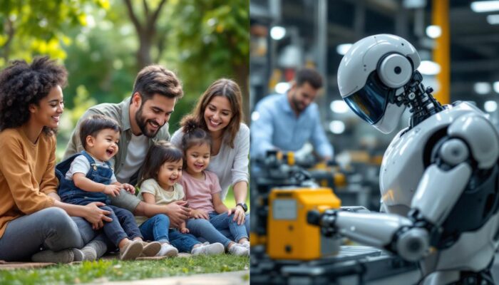 A photograph of a diverse group of parents joyfully interacting with their children in a park setting