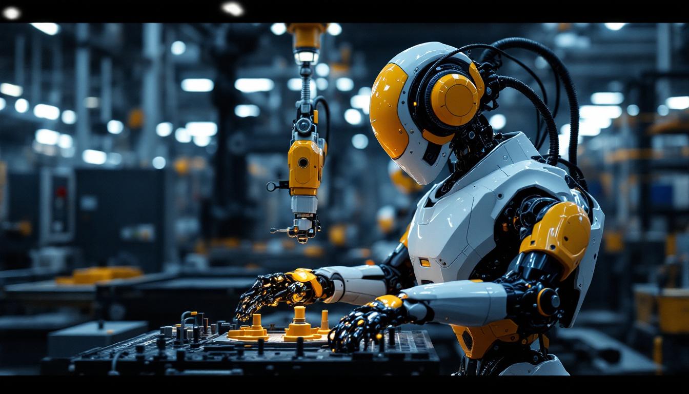 A photograph of a dynamic industrial robot in action